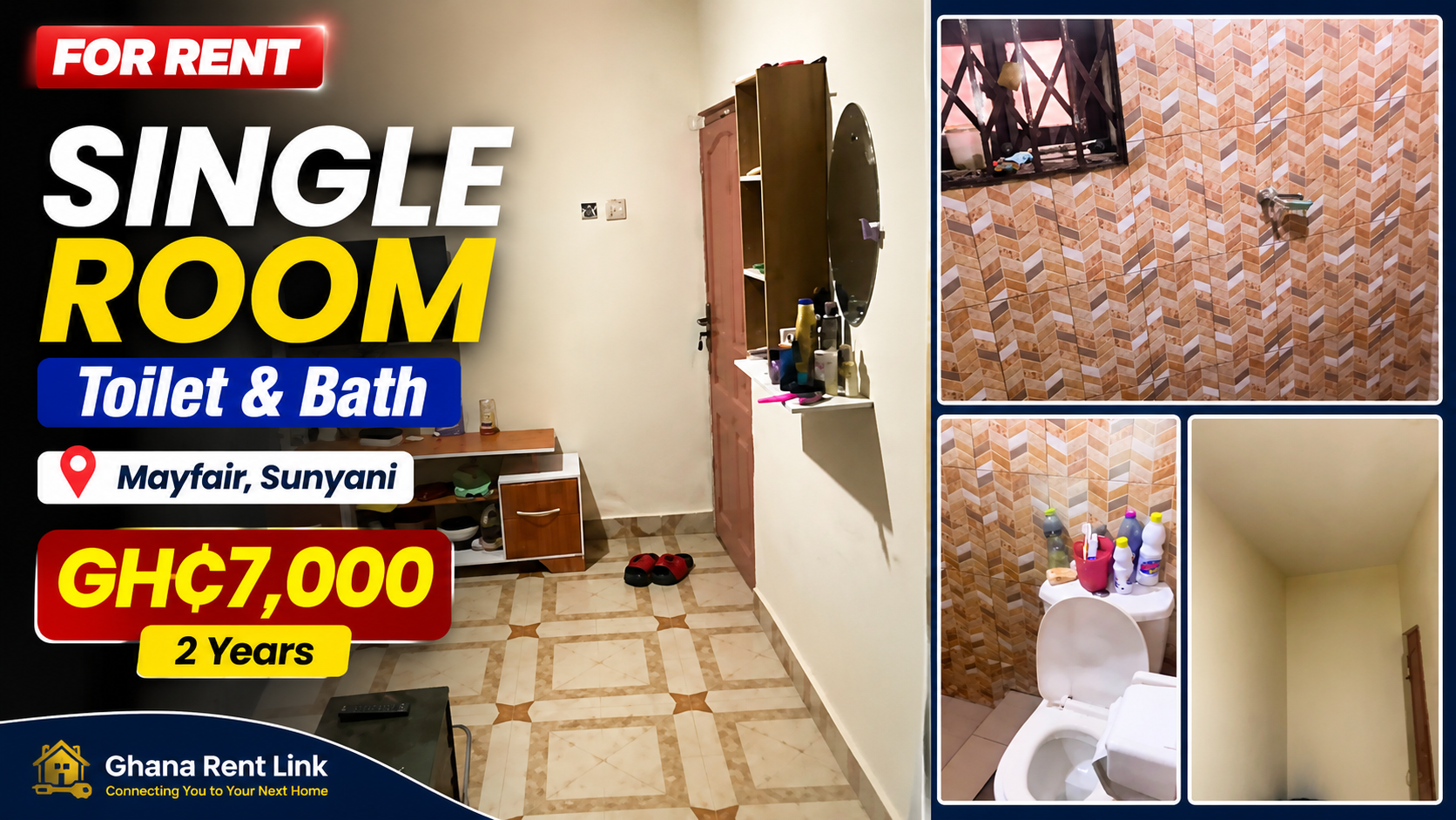 Single Room with Private Toilet and Bath for Rent at Mayfair, Sunyani
