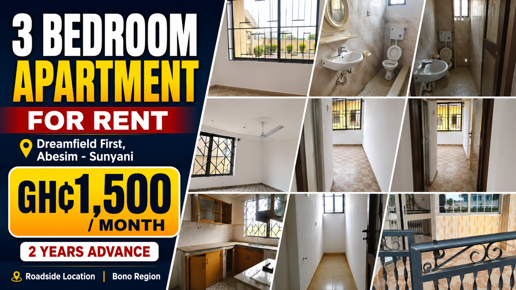 3-Bedroom Apartment for Rent at Abesim, Sunyani