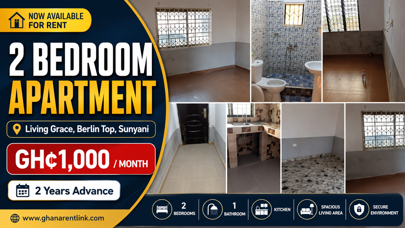 Nice 2-Bedroom Apartment for Rent at Berlin Top, Sunyani