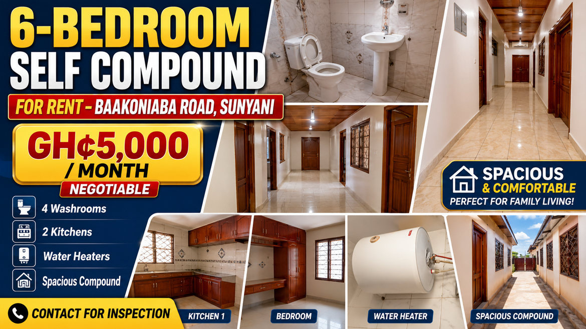 6-Bedroom Self-Compound House for Rent at Baakoniaba Road, Sunyani
