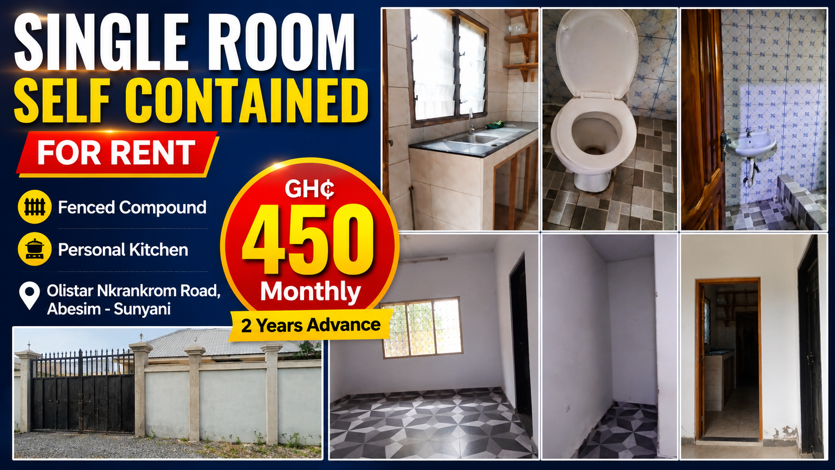 Fenced Single Room Self-Contained for Rent at Abesim