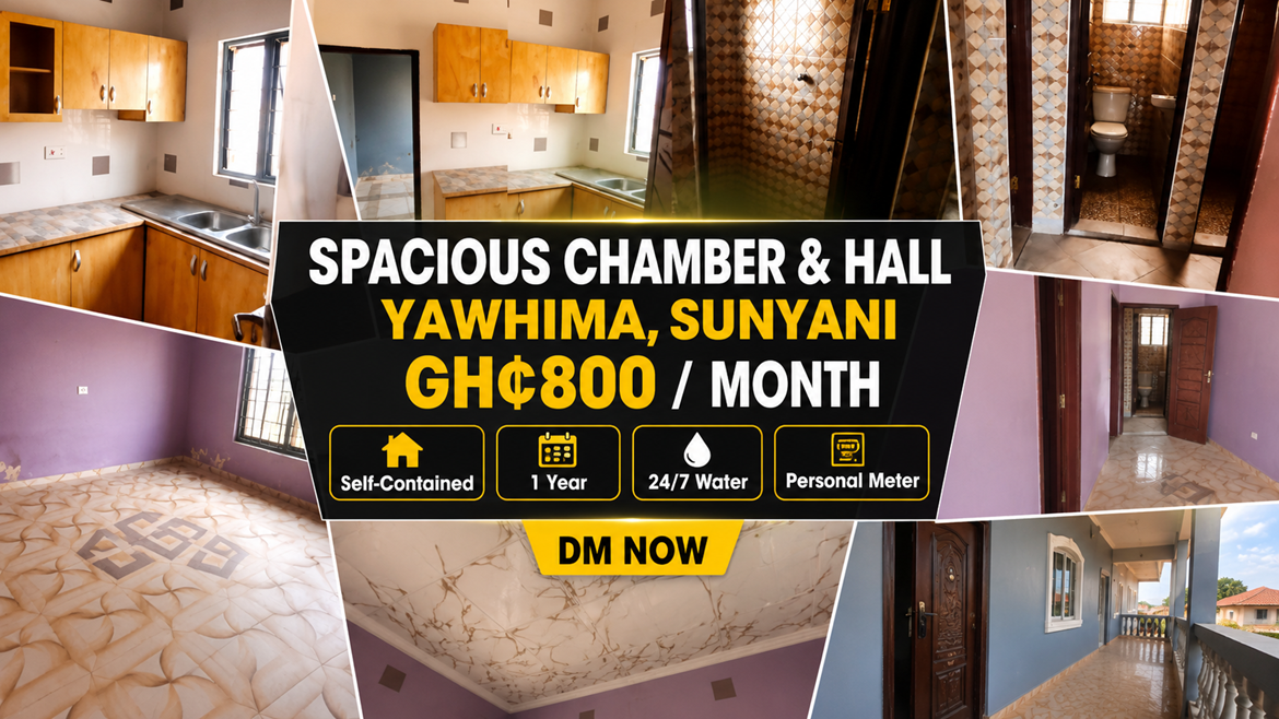Spacious Chamber and Hall Self-Contained for Rent at Yawhima, Sunyani