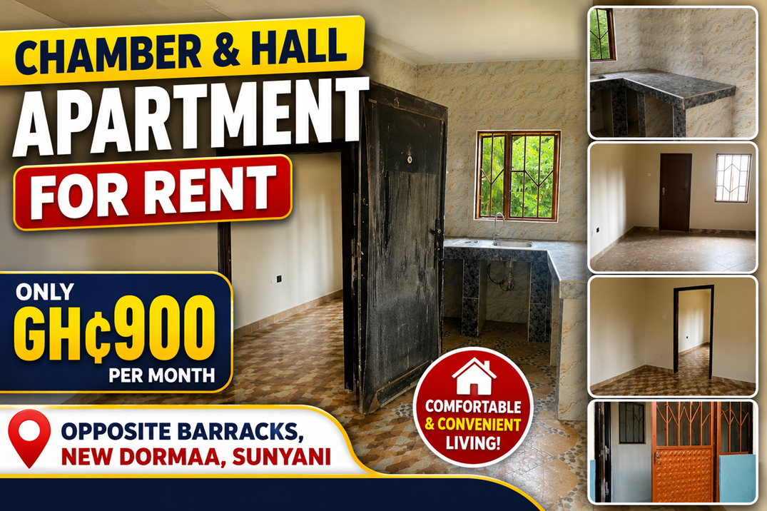Chamber and Hall Apartment for Rent at New Dormaa, Sunyani in Opposite Barracks, New Dormaa, Sunyani, Bono Region, Ghana