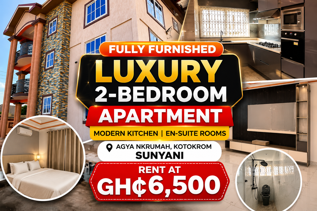 Fully Furnished Luxury 2-Bedroom Apartment for Rent at GH¢6,500 in Agya Nkrumah, Kotokrom, Sunyani, Bono Region, Ghana
