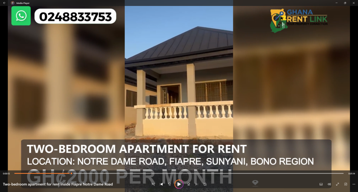 Two-Bedroom Apartment for Rent at Notre Dame Road, Fiapre – Sunyani