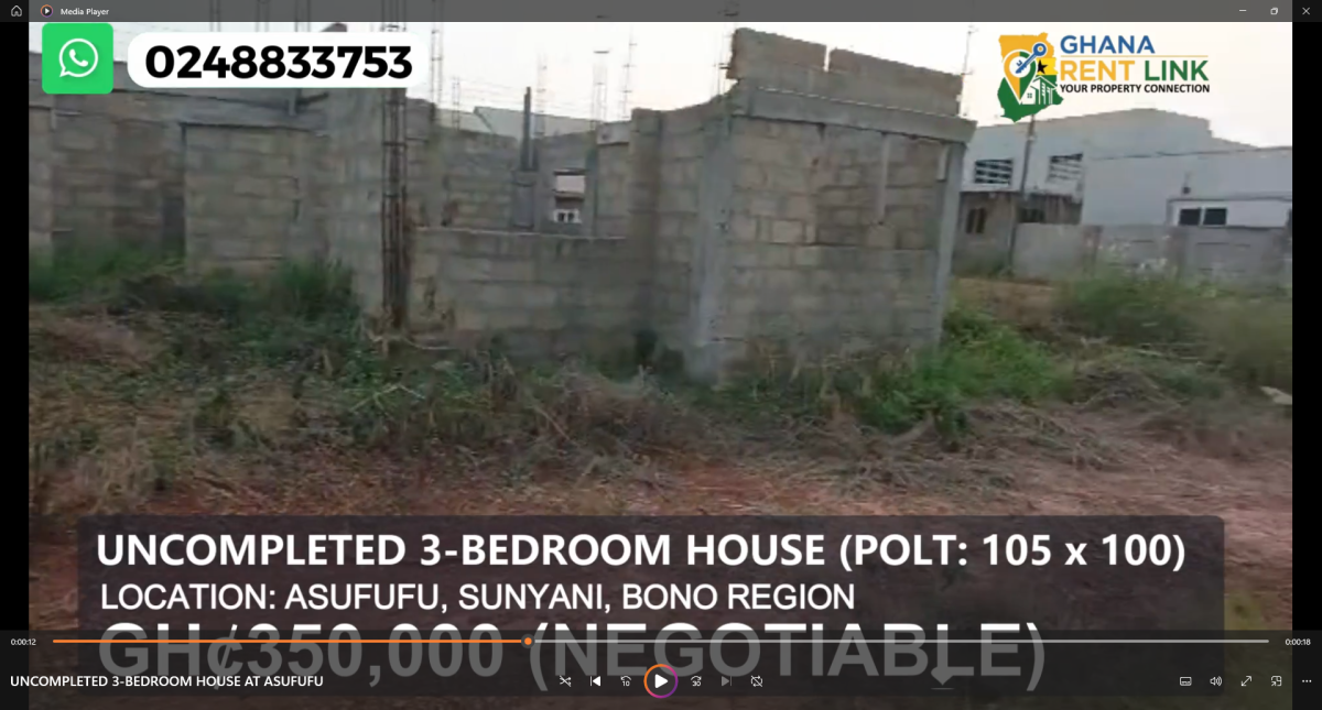 105 × 100 Plot with Uncompleted 3-Bedroom House for Sale