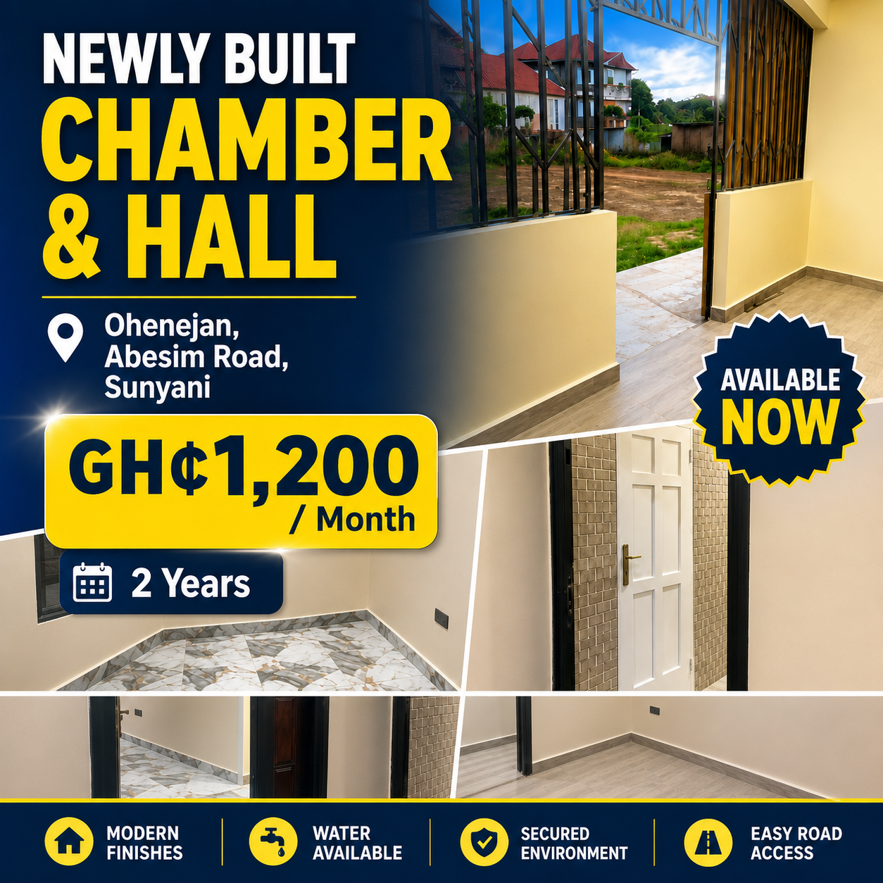 Newly Built Chamber and Hall for Rent at Ohenejan, Sunyani
