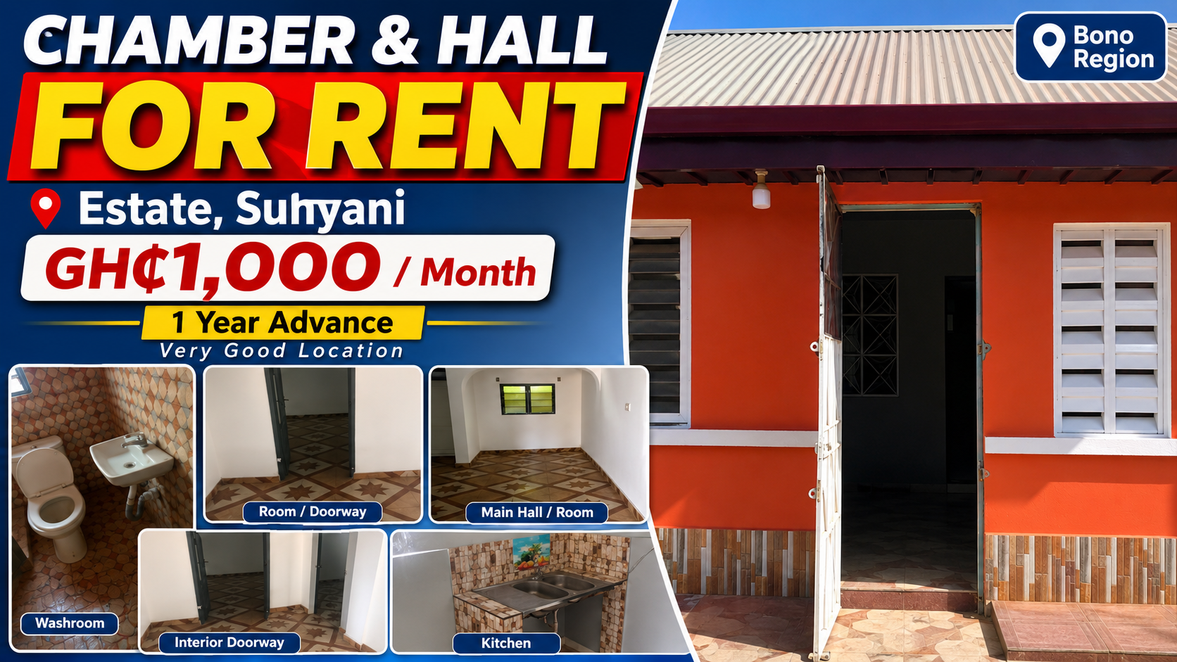 Chamber and Hall Apartment for Rent at Estate, Sunyani