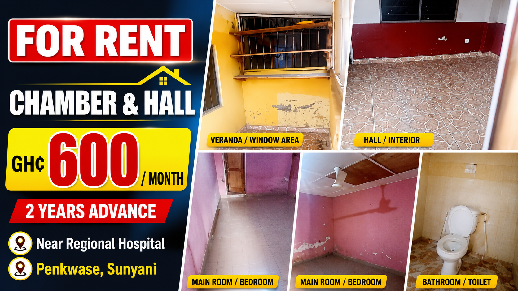 Chamber and Hall for Rent at Penkwase, Sunyani